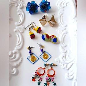 6 Pairs of Funky, Colorful, Retro, Vintage, and Glass Earrings ~ Bundle